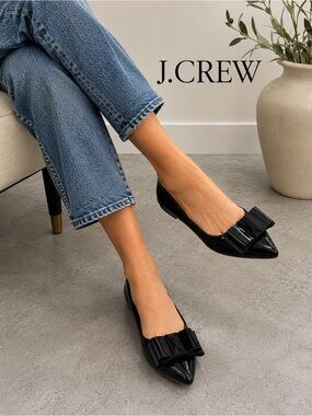 J.Crew Black Patent Bow Pointed Toe Flats – Size 6